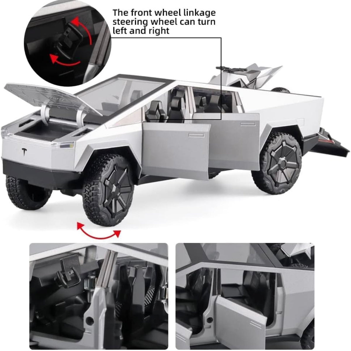 1:24 Tesla Cybertruck Pickup with Motorcycle – Diecast Alloy Toy Car with Lights & Sound